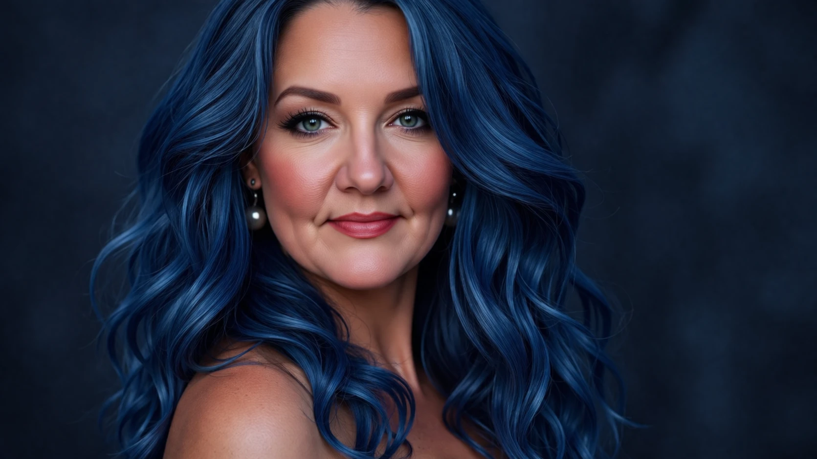 Portrait of Sheri Dee, nurse turned AI creative technologist, with long blue hair